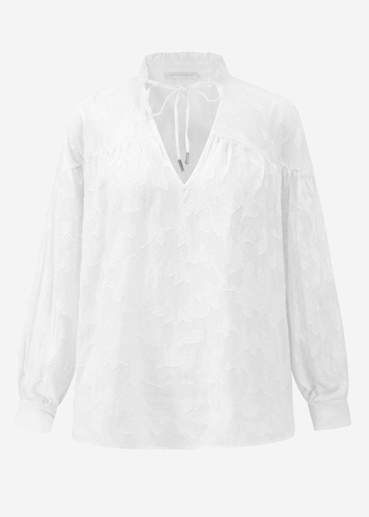 Slightly transparent jacquard blouse with tie detail - white