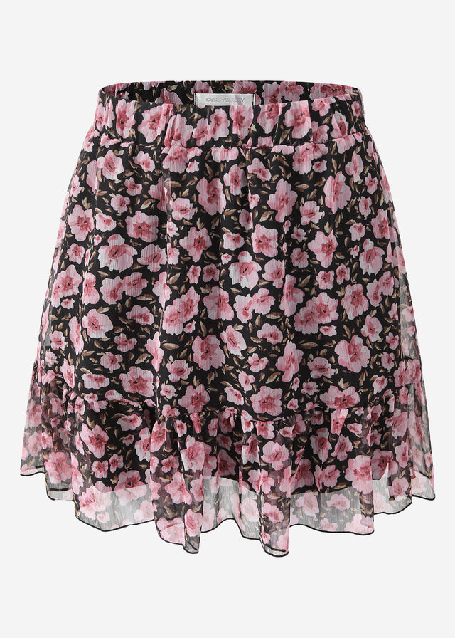 Rüschen Rock mit Blumen-Print - schwarz