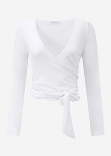 Long-sleeved wrap top - white