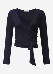 Long-sleeved wrap top - black