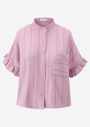 Striped Musselin Blouse with rush - pink