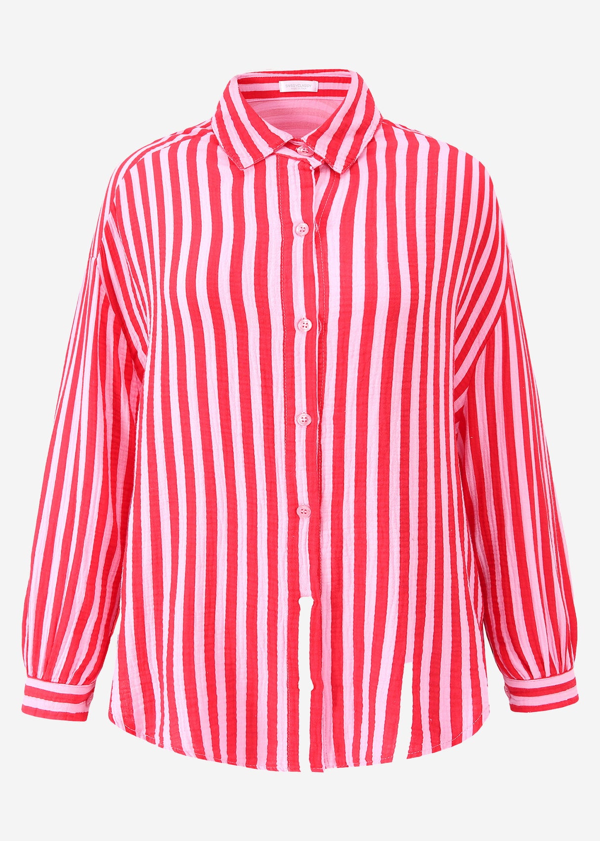 Gestreifte Oversize Musselin Bluse - rot-pink