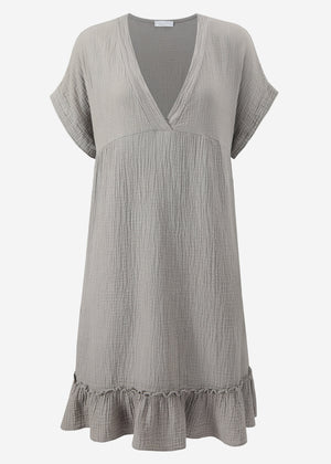 Muslin dress with V-neck - taupe