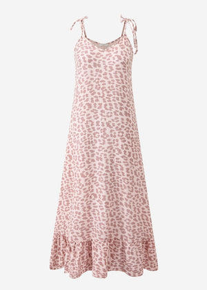 Musselin Maxi Dress with Leo -Print - pink