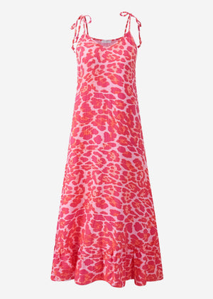 Musselin Maxi Dress with Leo -Print - Pink