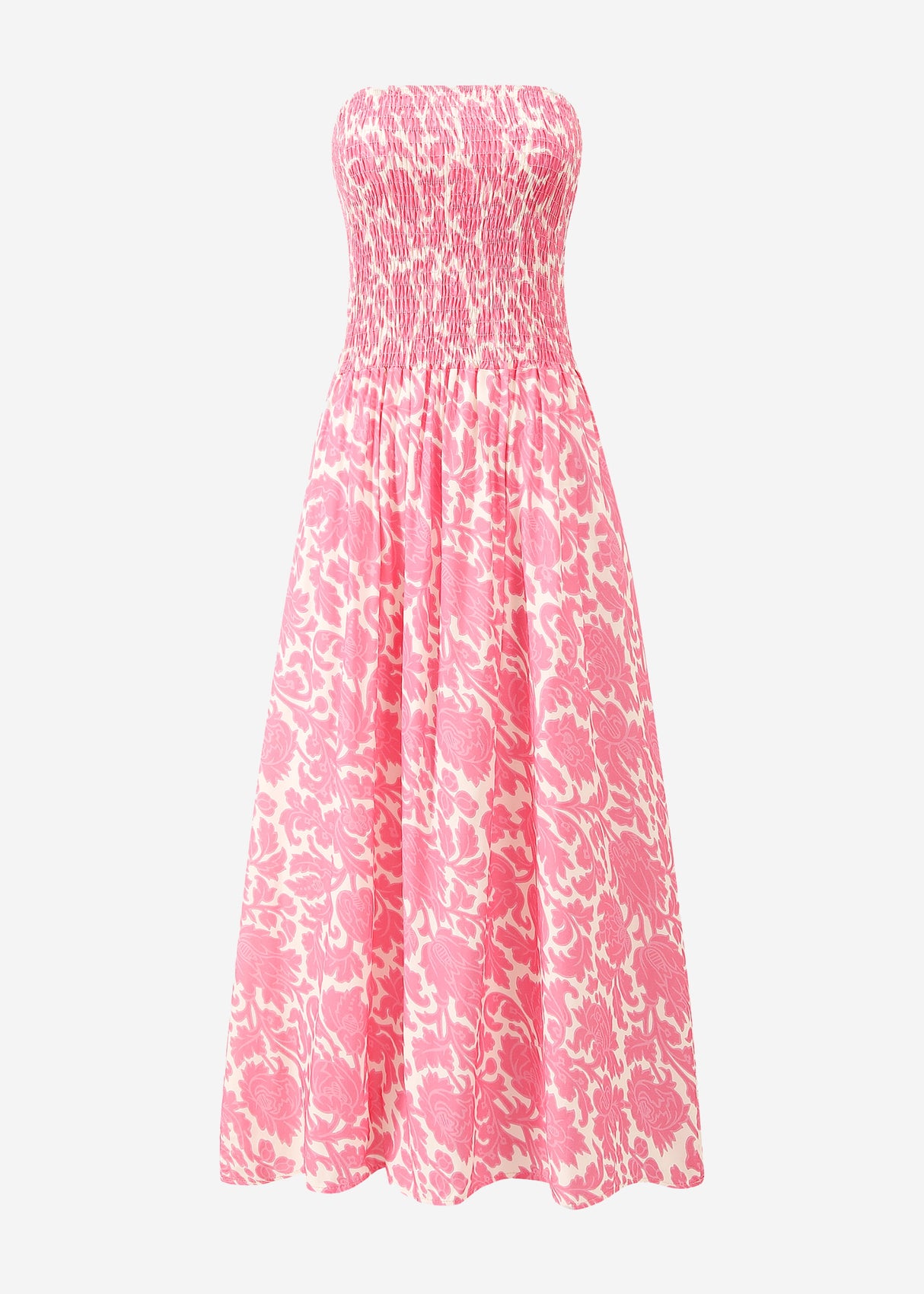 Smoked bandeau dress with print - pink