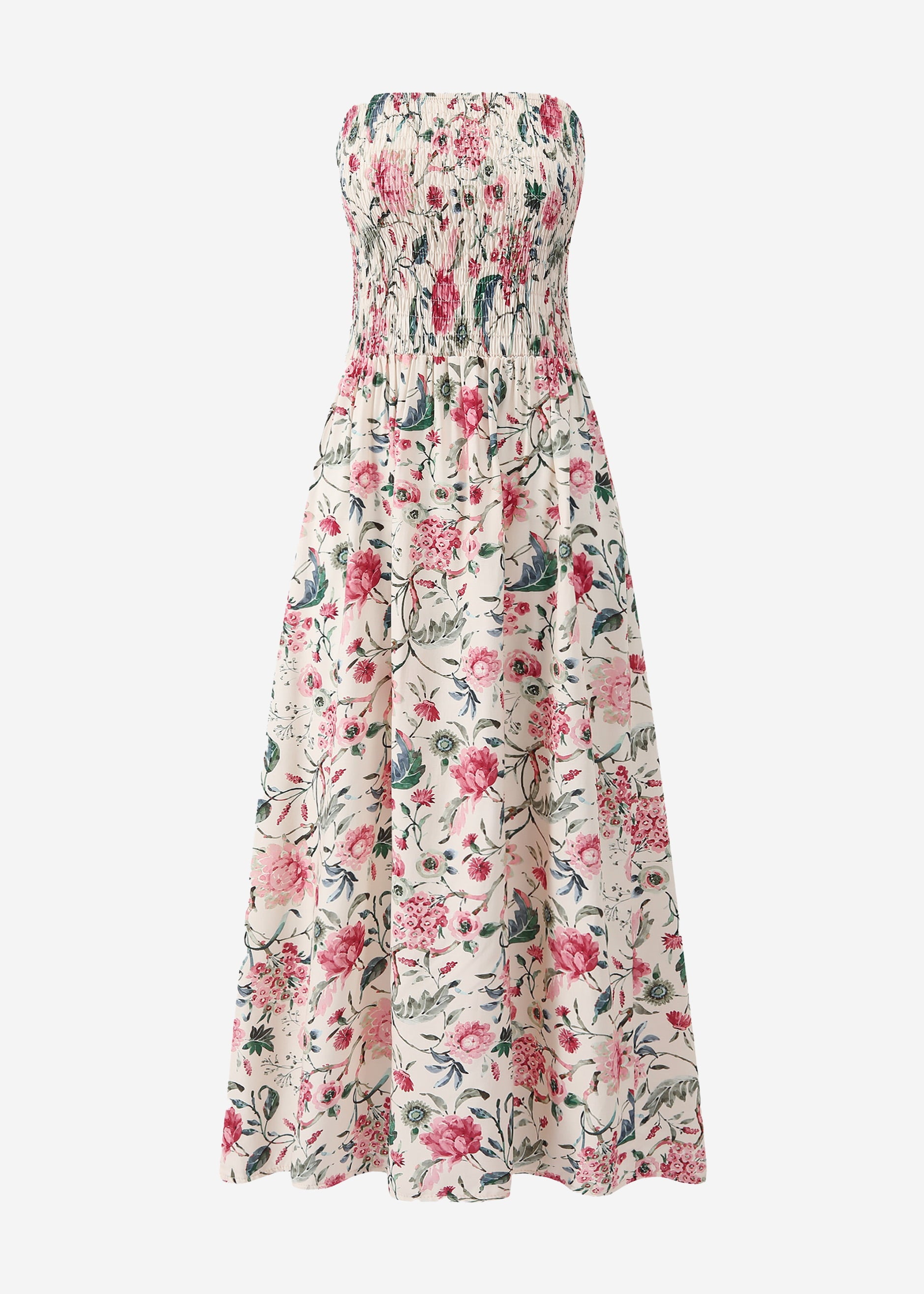 acka all sheer flower dress（beige） Silent bandeau dress with a floral print - beige – SASSYCLASSY
