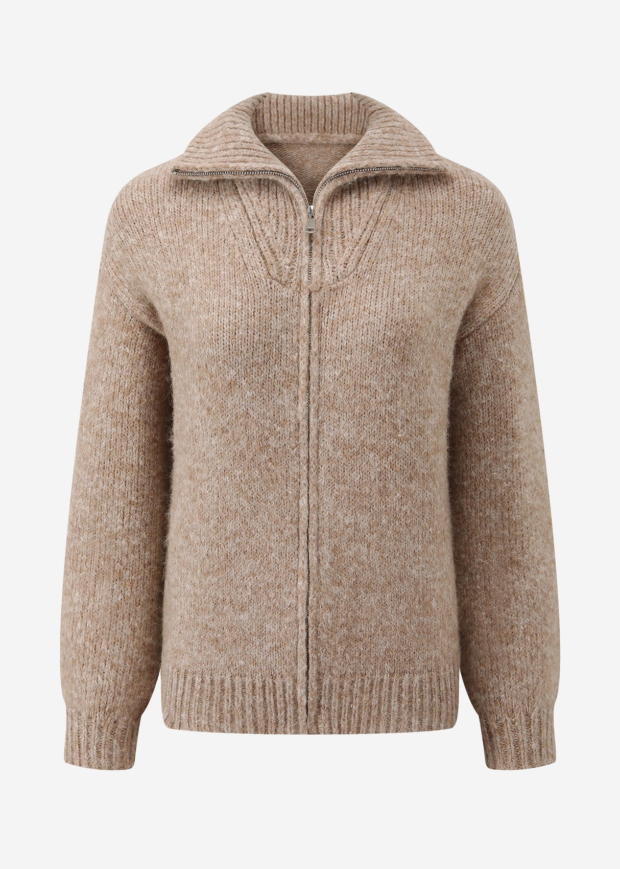 Cardigan with zipper - taupe