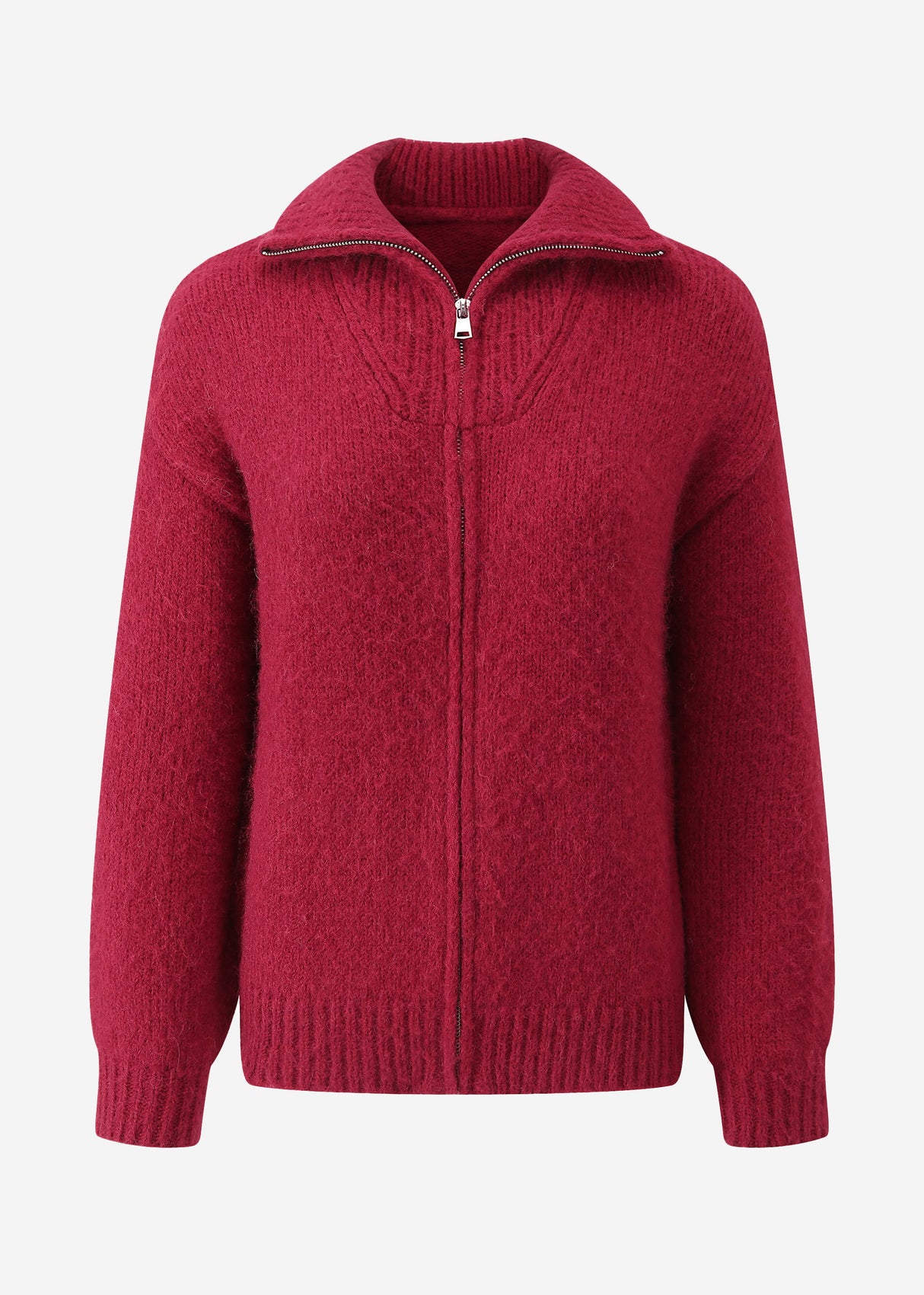Cardigan with zipper - dark red