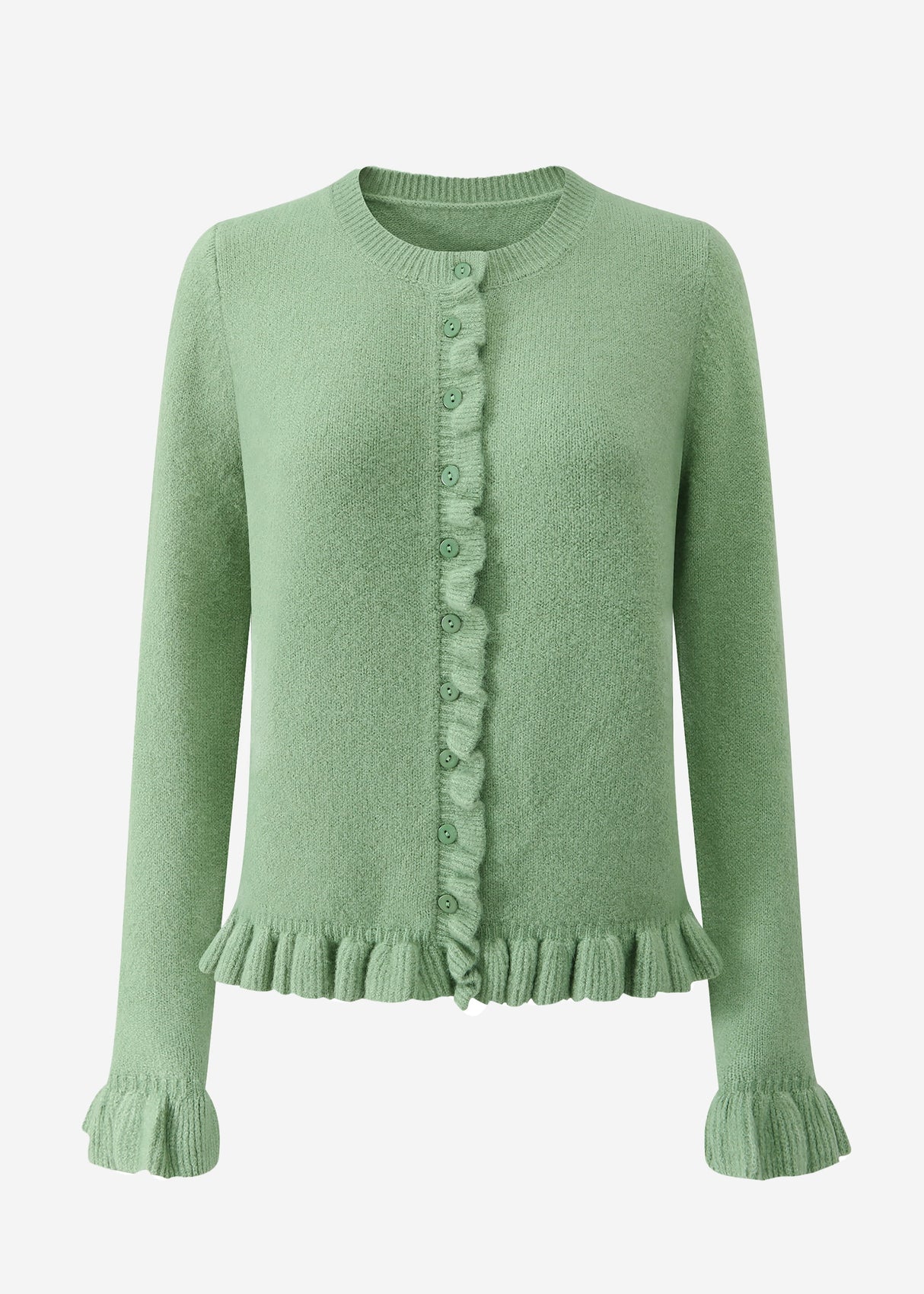 Cardigan mit Rüschen - salbeigrün