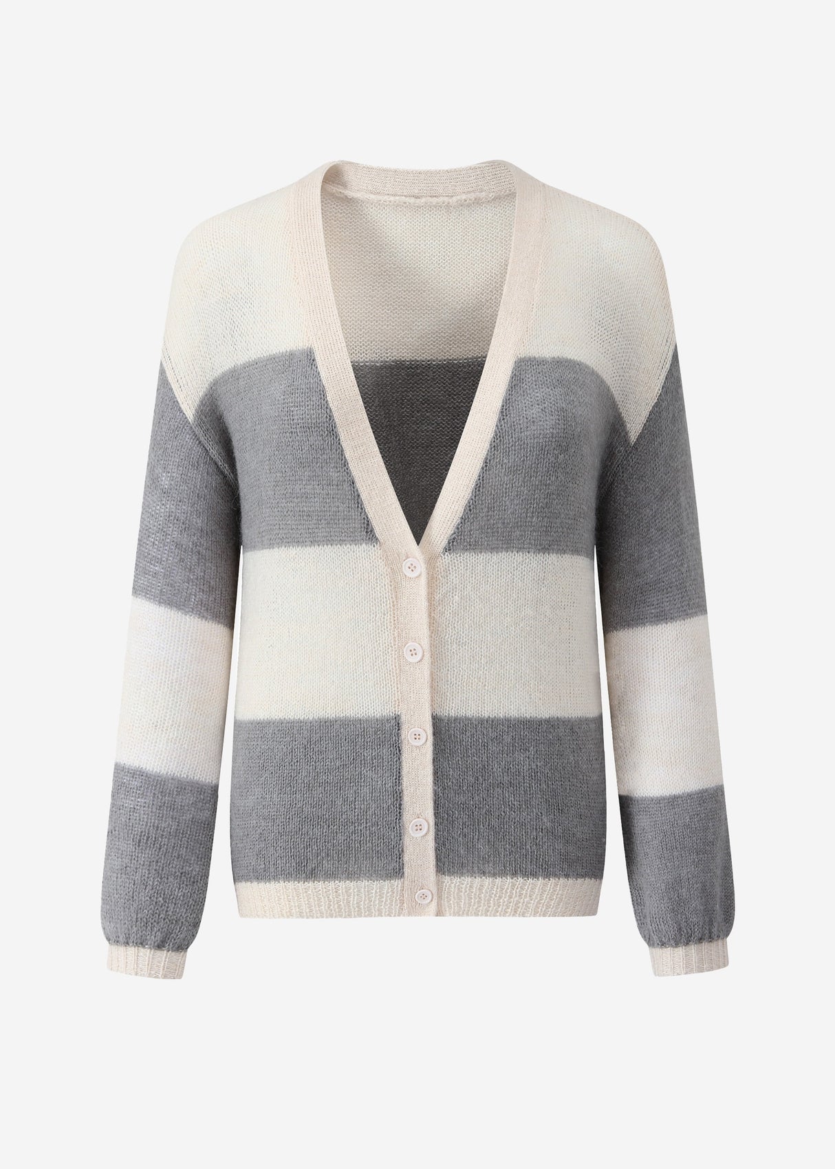 Striped cardigan with V-neck-gray-beige