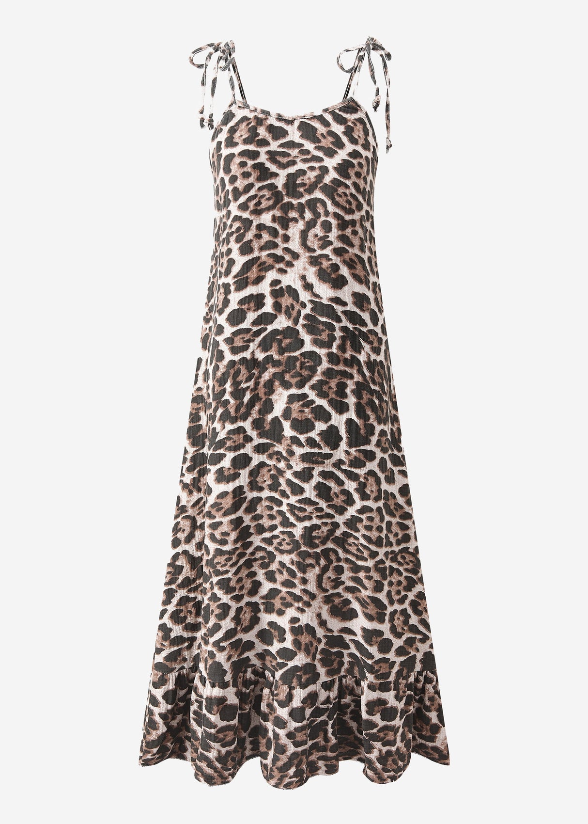 Musselin Maxi Dress with Leo-Print-brown-beige