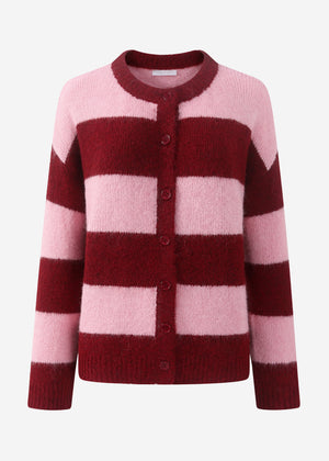 Cardigan with block strips - pink red