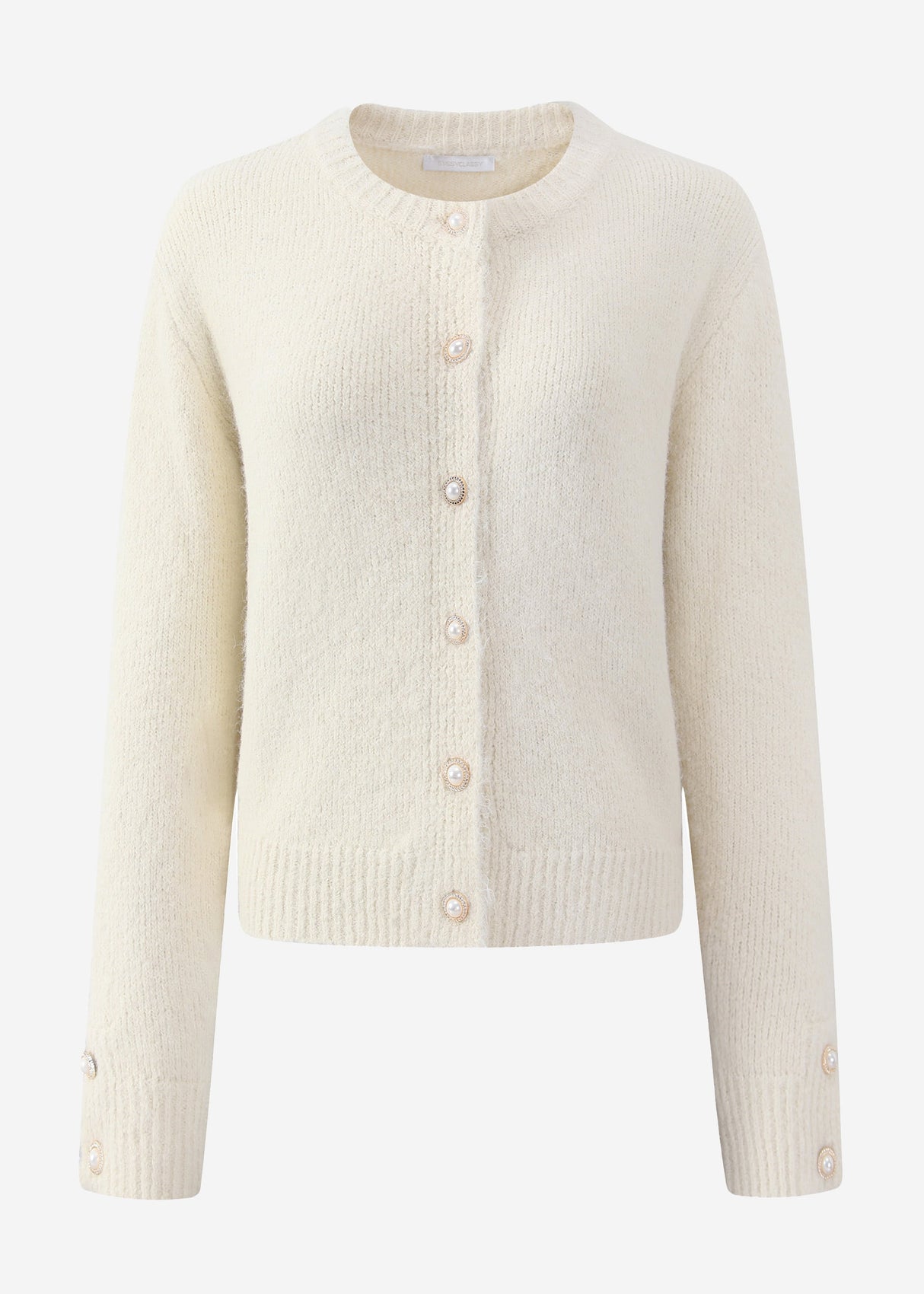 Cardigan mit Perlenknöpfen - hellbeige