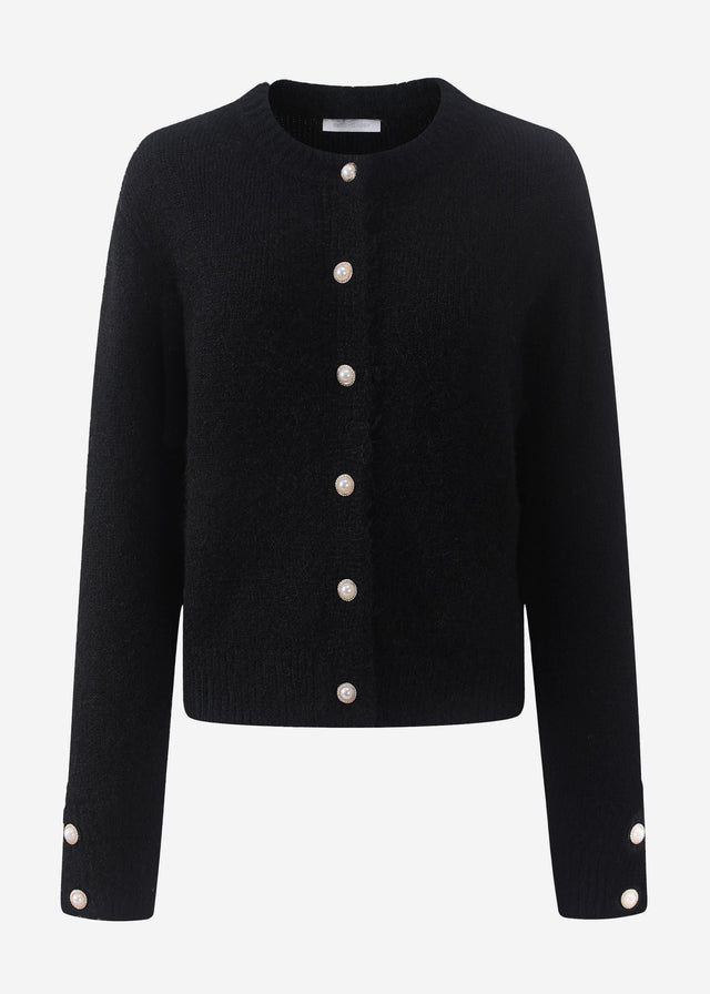 Cardigan mit Perlenknöpfen - schwarz