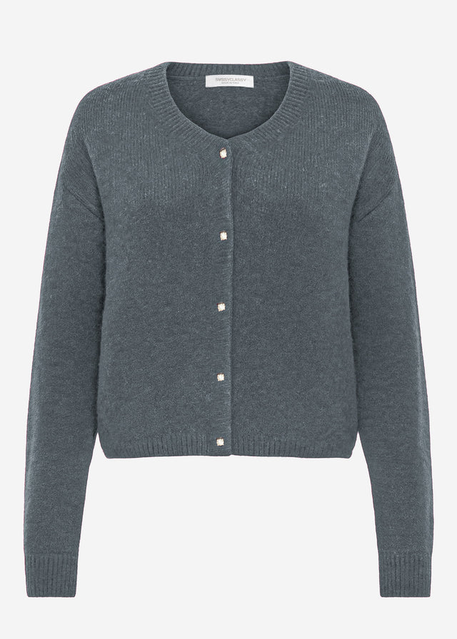 Soft knit cardigan with decorative buttons - grey