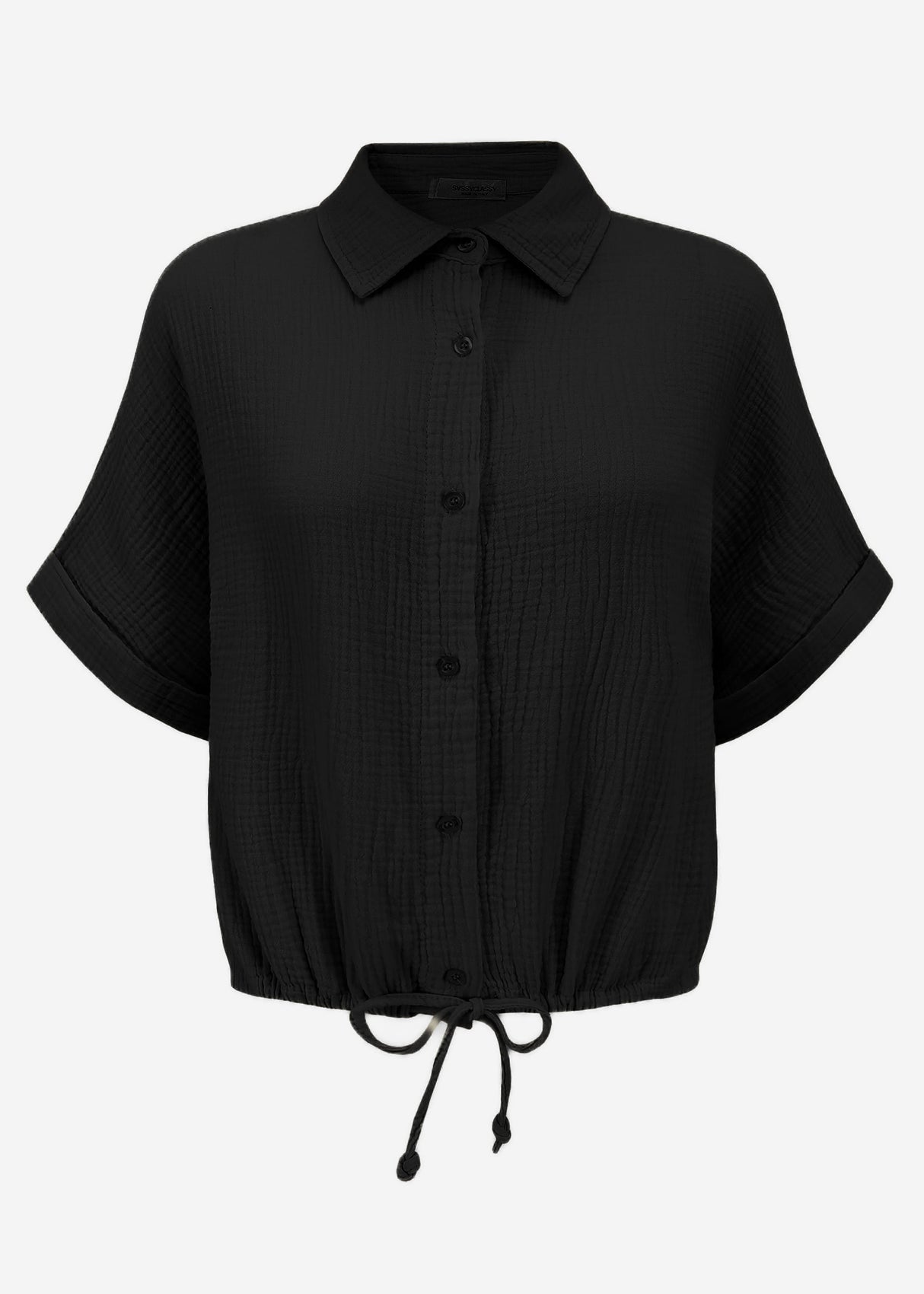Musselin blouse with a pull tape - black