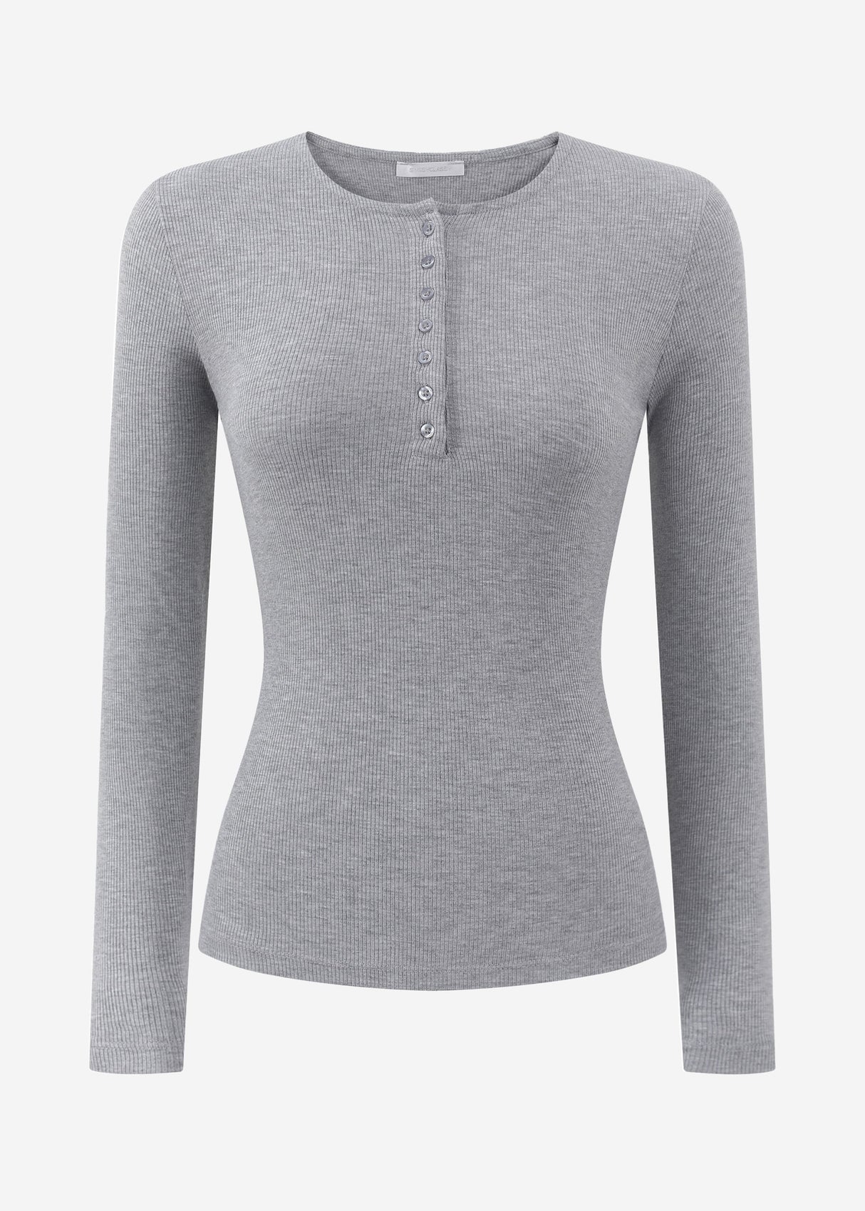Ribbed T -shirt with button placket - gray