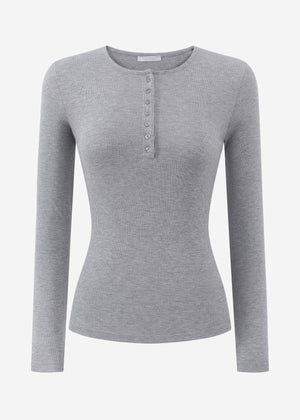 Ribbed T -shirt with button placket - gray