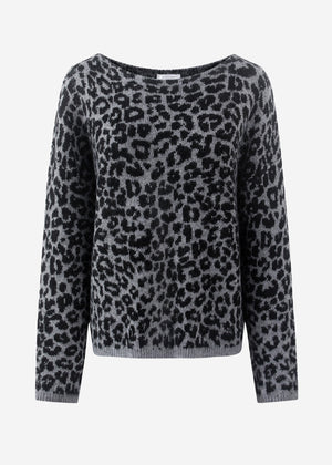 Sweater with Leo pattern-light gray black
