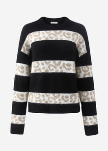 Jumper with leopard print stripes - black