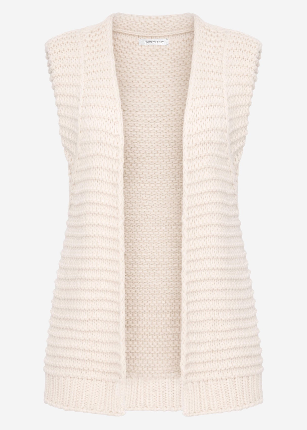 Lange ärmellose Strickweste mit strukturierten Schultern - offwhite