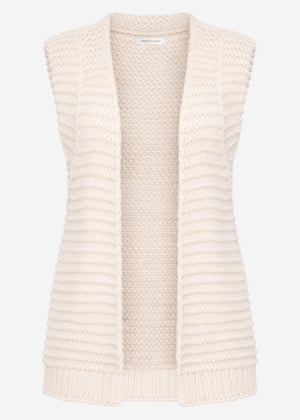 Lange ärmellose Strickweste mit strukturierten Schultern - offwhite