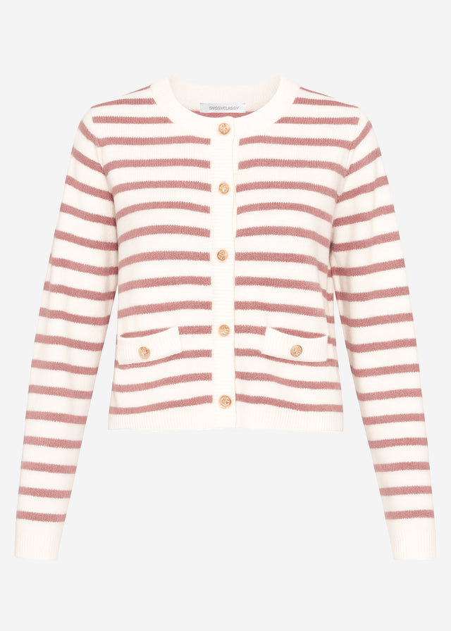 Elegant cardigan with a striped pattern - off-white