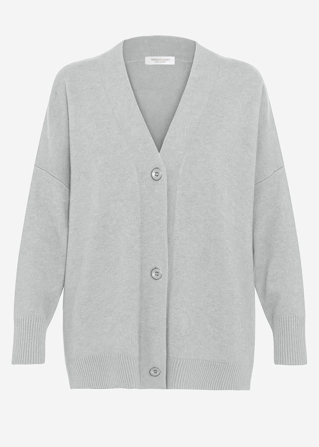 Oversized cardigan with V-neck and cashmere blend - grey