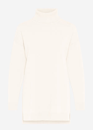 Oversize turtleneck with long side slits - offwhite