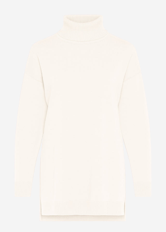 Oversize Rollkragenpullover mit langen Seitenschlitzen - offwhite