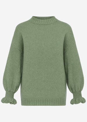 Sweater with flounce sleeves - sage green