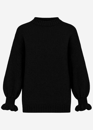 Sweater with flounce sleeves - black