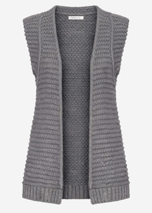 Long sleeveless knitted vest with structured shoulders - grey
