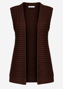 Long sleeveless waistcoat with textured shoulders - brown