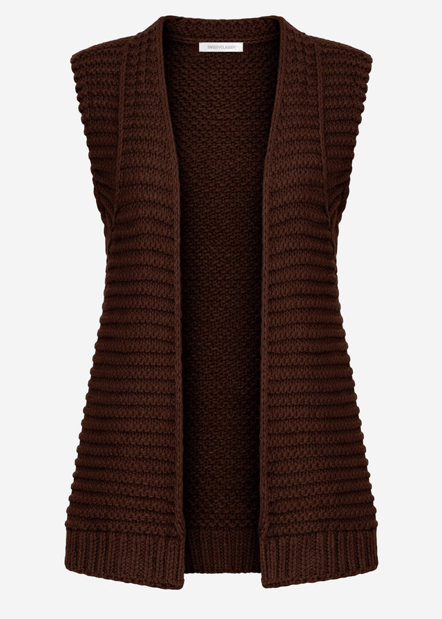 Long sleeveless waistcoat with textured shoulders - brown