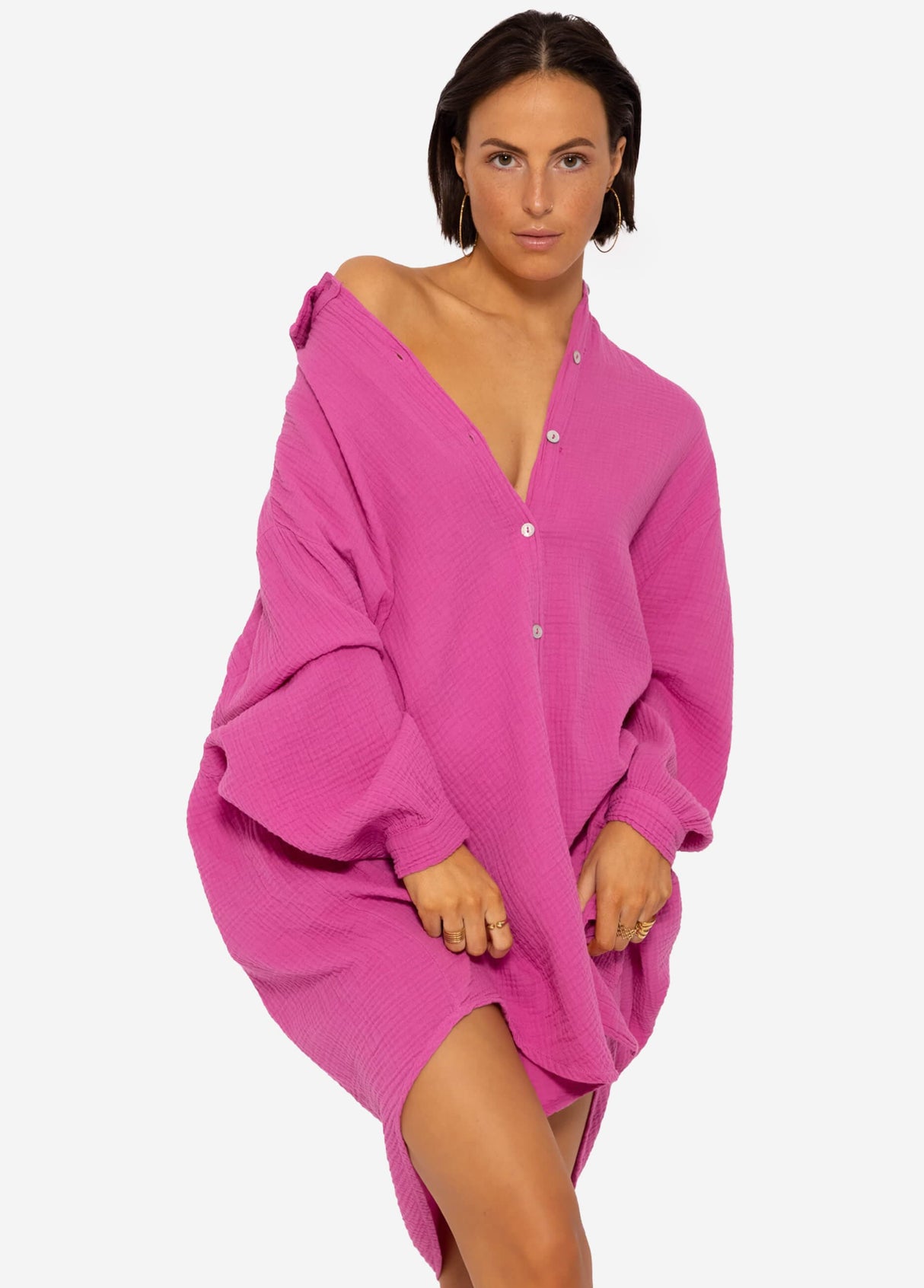 Muslin blouse oversize, orchid