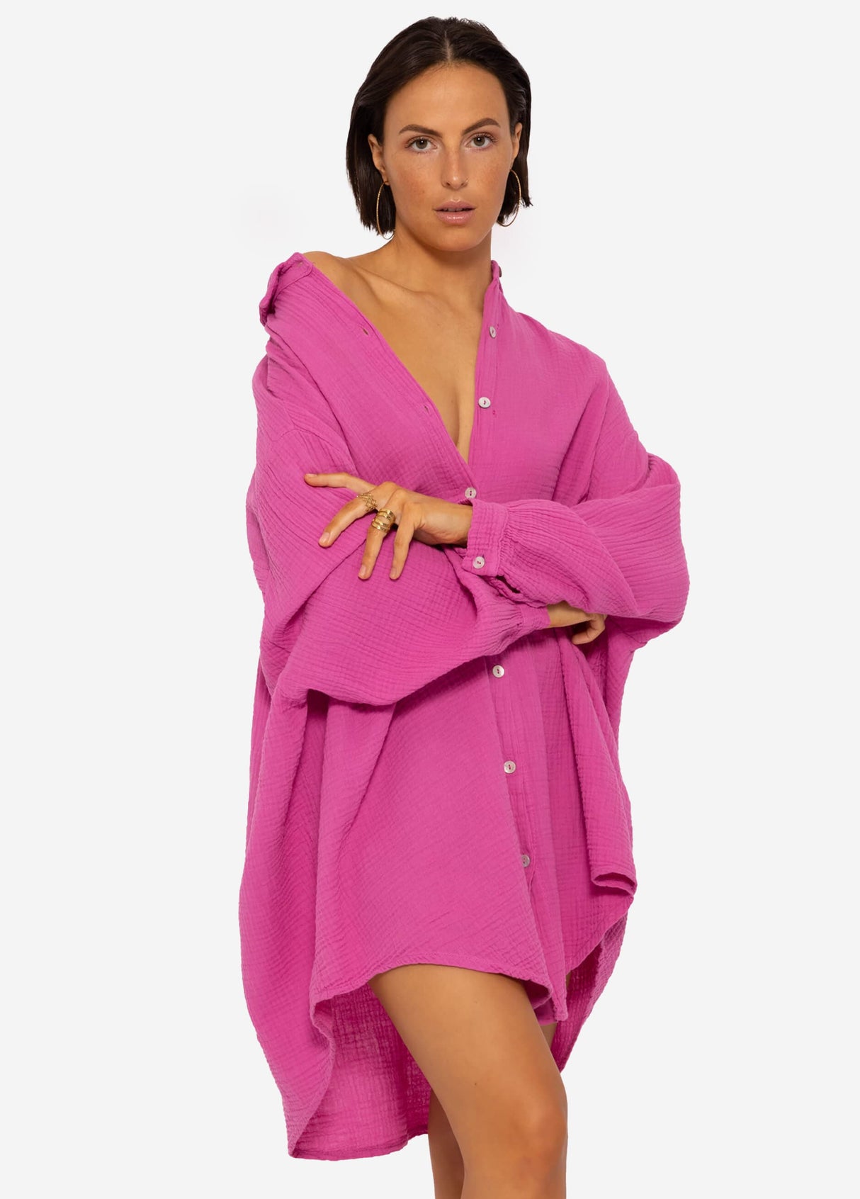 Muslin blouse oversize, orchid
