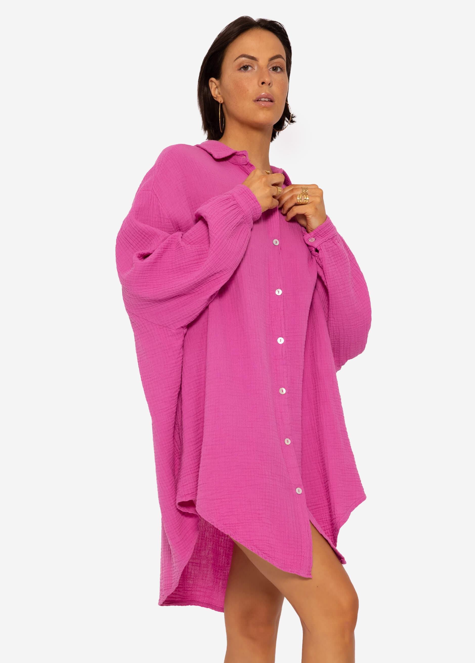 Musselin Bluse oversize, orchidee