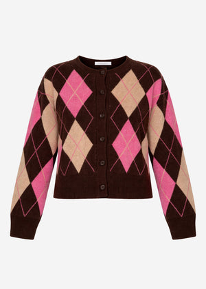 Oversize Cardigan mit Rautenmuster - braun-pink