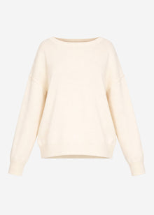 Oversize Baumwoll-Pullover mit Rückennaht - creme