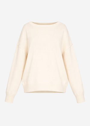 Oversized cotton sweater with back seam - cream