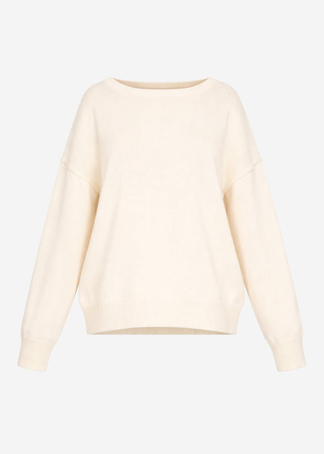Oversize Baumwoll-Pullover mit Rückennaht - creme