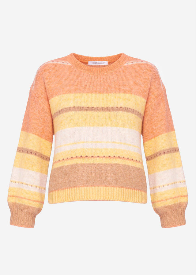 Gestreifter Pullover mit Loch-Strickmuster - gelb