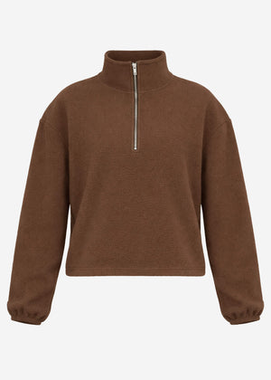 Oversize Fleece Sweatshirt mit Reißverschluss - braun