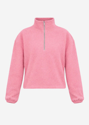 Oversized fleece sweatshirt with zipper - pink