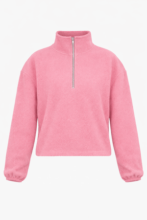 Oversize Fleece Sweatshirt mit Reißverschluss - rosa