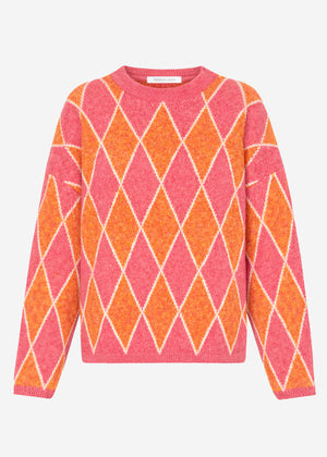 Oversize Strickpullover mit Rautenmuster - pink-orange