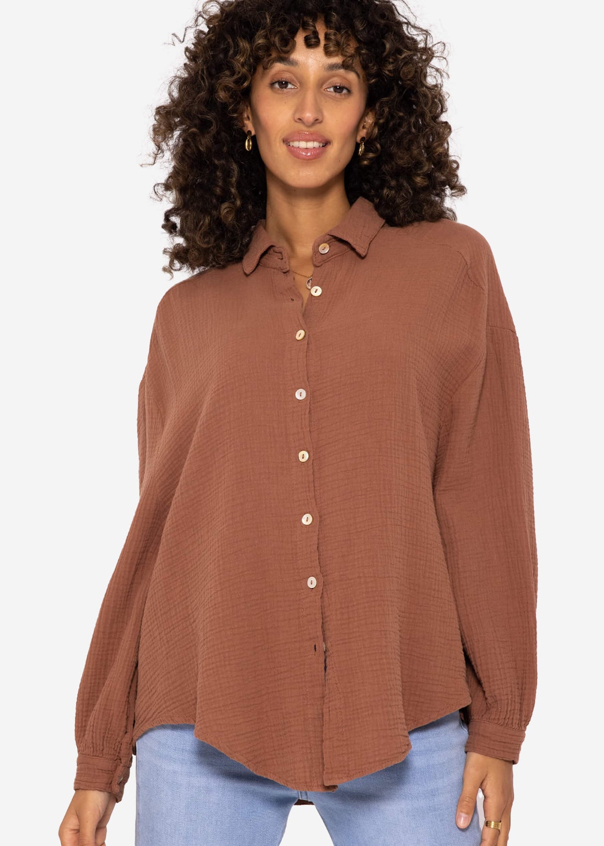 Muslin blouse oversize, short, cafelatte