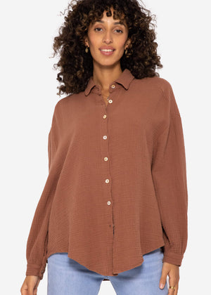 Muslin blouse oversize, short, cafelatte